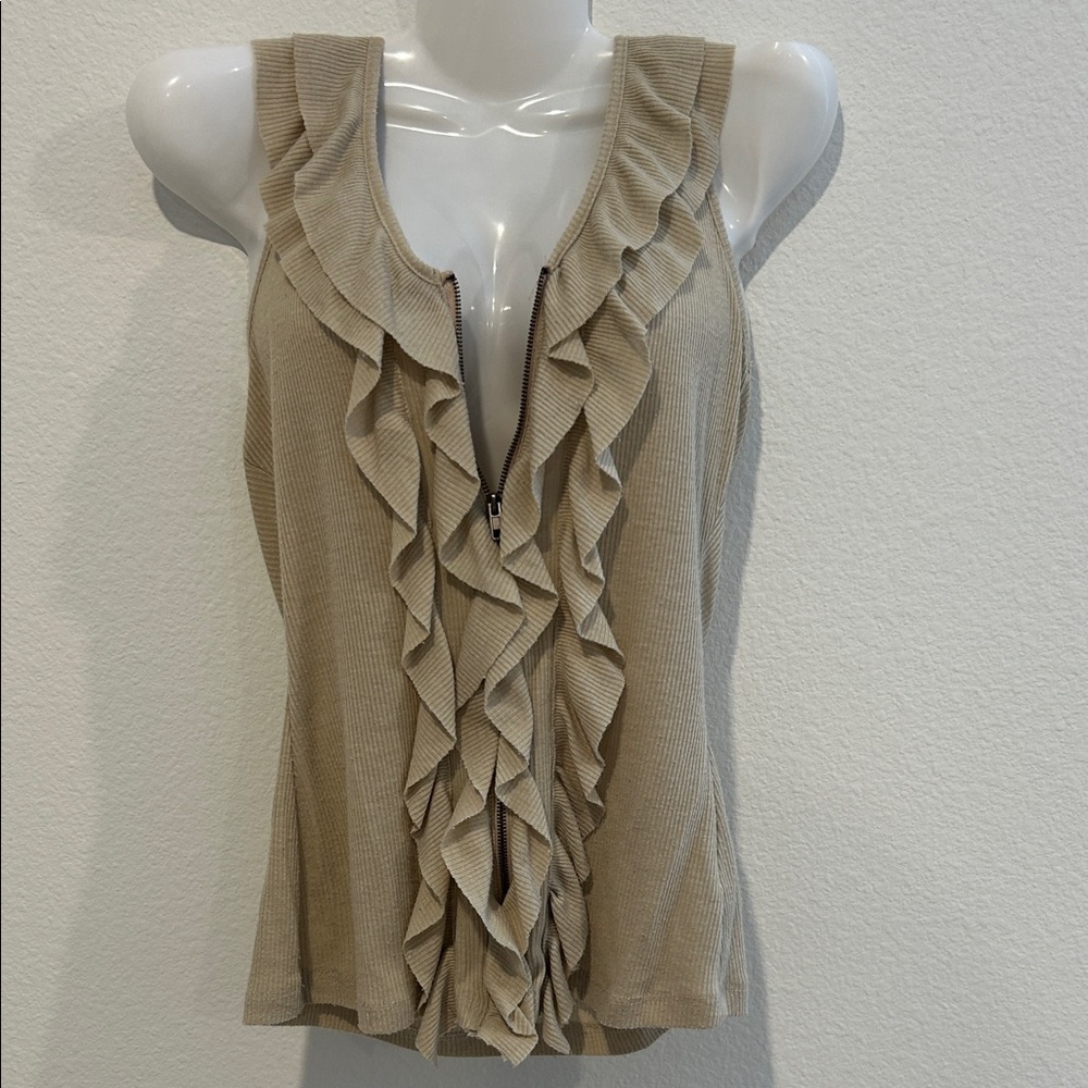 Chic Ruffled Tan Sleeveless Top